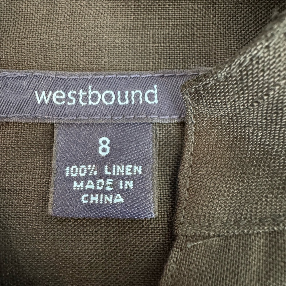 Westbound Linen Women’s Black Button Up Smocked Waist Mock Collared Shirt Size 8 - Picture 9 of 12